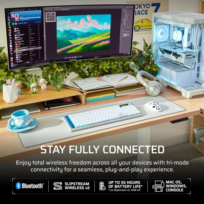 Corsair Vanguard Air 99 Wireless, weiß, LEDs RGB, Corsair OPX Low-Profile, USB/Bluetooth, UK