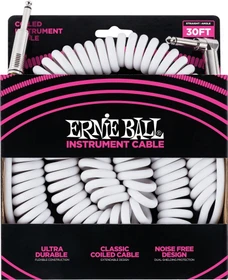 Ernie Ball 30' Coiled Straight/Angle Instrument Cable White