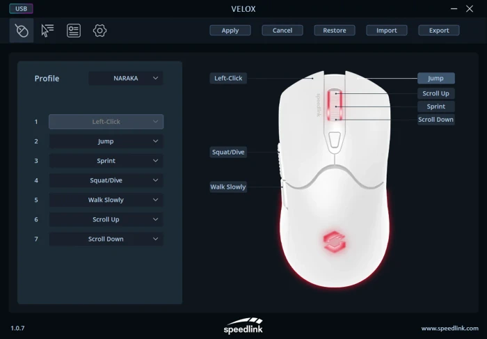 Speedlink Velox Rechargeable Wireless RGB Gaming Mouse weiß, USB