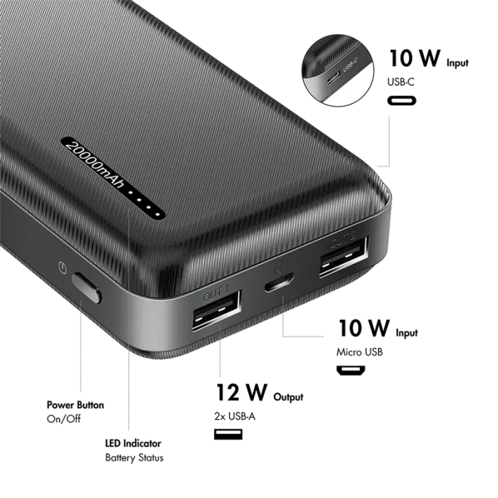 LogiLink Powerbank 20000mAh 2x USB-A, 1x USB-C schwarz