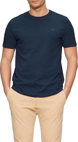 s.Oliver Flammgarnstruktur Logo-Print T-Shirt kurzarm tiefblau (Herren)
