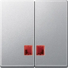Merten System M Doppelwippe rotem Symbolfenster Thermoplast edelmatt, aluminium