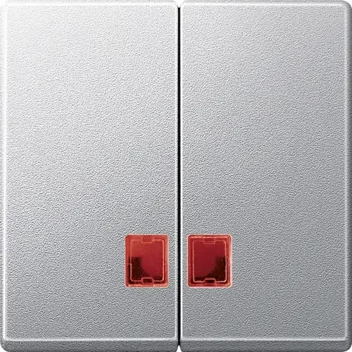 Merten System M Doppelwippe rotem Symbolfenster Thermoplast edelmatt, aluminium