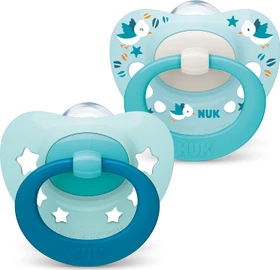 NUK Signature Schnuller, 0-6M, Silikon, blaugrüne sterne, 2 Stück