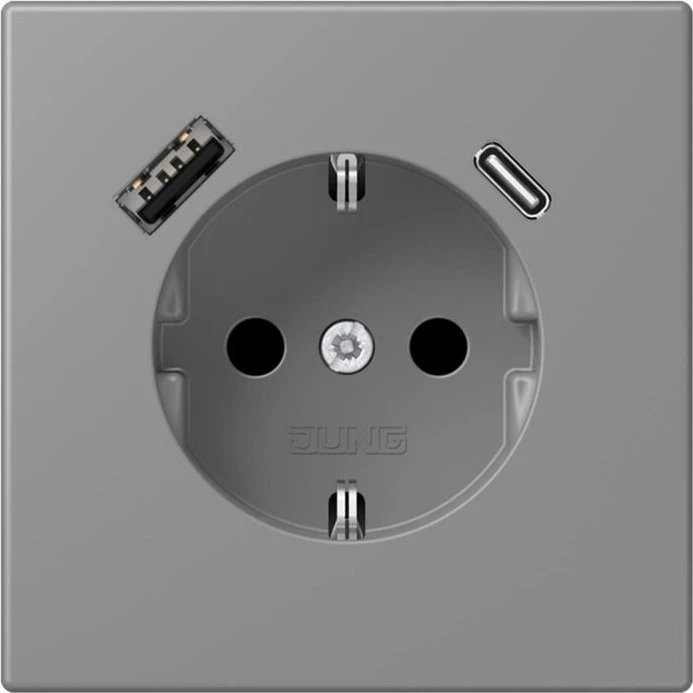 Jung Serie LS SCHUKO-Steckdose mit USB-Ladegerät Safety+, gris 31