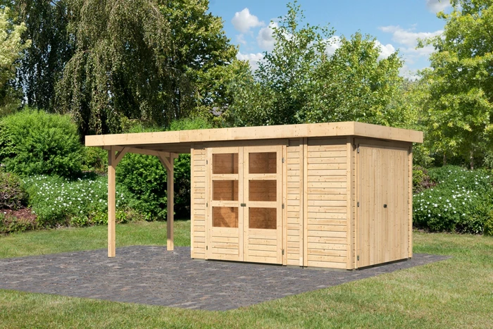 Karibu Retola 2 Gartenhaus inkl. Anbau 2.4m natur