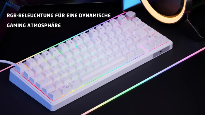 ISY IGK-6500 Gasket Mount Gaming Tastatur, 75% Layout, weiß, LEDs RGB, hot-swap, Outemu Red, USB, DE