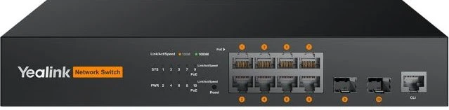 Yealink RCH80 AVoIP Rackmount Gigabit Managed Switch, 8x RJ-45, 2x SFP, 130W PoE+