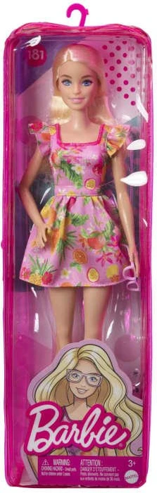 Mattel Barbie - Fashionistas Puppe mit blondem Haar & Früchtedruck-Kleid