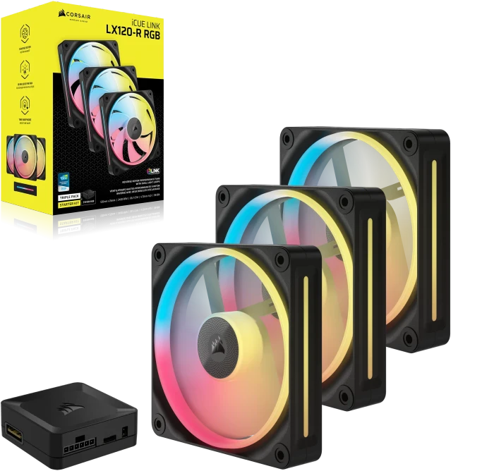 Corsair iCUE LINK LX120-R RGB Starter Kit, schwarz, LED-Steuerung, 120mm, 3er-Pack