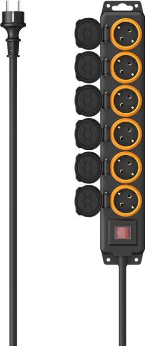 Hama Steckdosenleiste mit Schalter, 6-fach, IP44, Wandmontage, 2m, schwarz