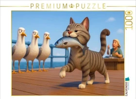 Calvendo Was sagt ihr nun - Cartoon Katze mit Fisch