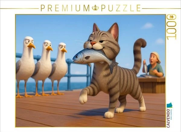 Calvendo Was sagt ihr nun - Cartoon Katze mit Fisch