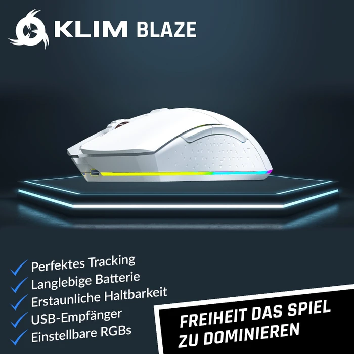 Klim Blaze Rechargeable Wireless Gaming Mouse weiß, USB