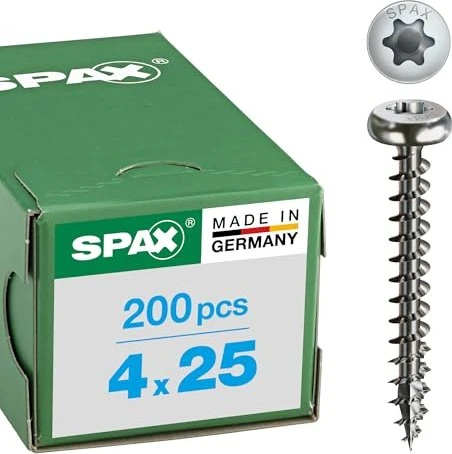 Spax Edelstahl rostfrei A2 4CUT T-STAR plus T20 Universalschraube, 4x25mm, 200 Stück