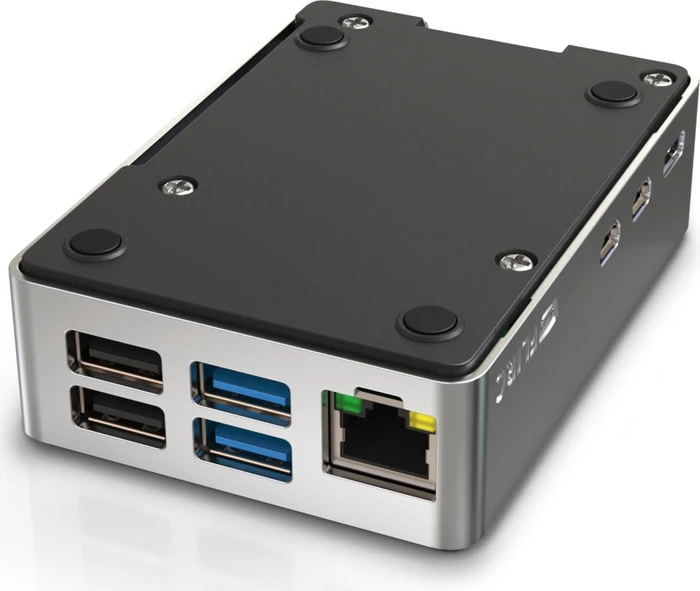 Flirc Gehäuse für Raspberry Pi 5, schwarzer Deckel, schwarz/silber