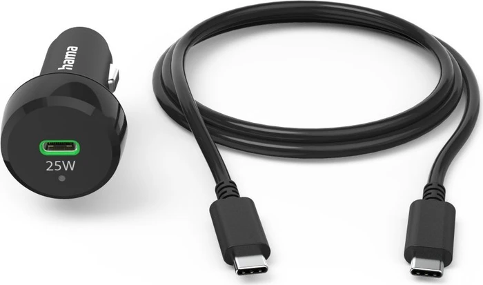Hama Auto-Schnellladegerät mit Ladekabel USB-C PD/QC 25W 1m schwarz