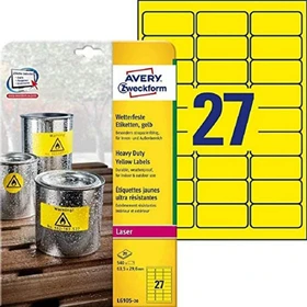 Avery-Zweckform Folienetiketten, 63.5x29.6mm, wetterfest, gelb, 20 Blatt (540 Etiketten)