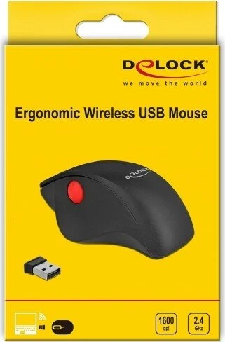 DeLOCK Ergonomische Maus schwarz/rot, kabellos, USB