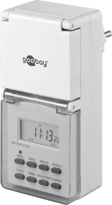 Wentronic goobay digitale Outdoor Wochenzeitschaltuhr mit Schutzklappe, IP44, weiß, 3er-Pack