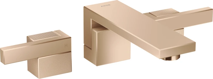 Hansgrohe AXOR Edge 3-Loch Waschtischarmatur Unterputz für Wandmontage mit Auslauf 190 mm und Push-Open Ablaufgarnitur diamantschliff polished red gold