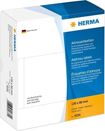 Herma Adressetiketten Schreibmaschine, 130x80mm, weiß, matt, 500 Blatt (500 Etiketten)