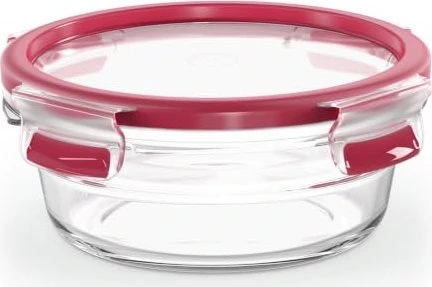 Emsa Clip&Close Glas rund Aufbewahrungsbehälter 600ml rot