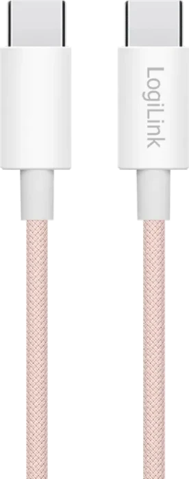 LogiLink USB-C Kabel, USB 2.0, 480Mb/s, 60W PD, USB-C Stecker auf USB-C Stecker, Nylon, pink, 1m