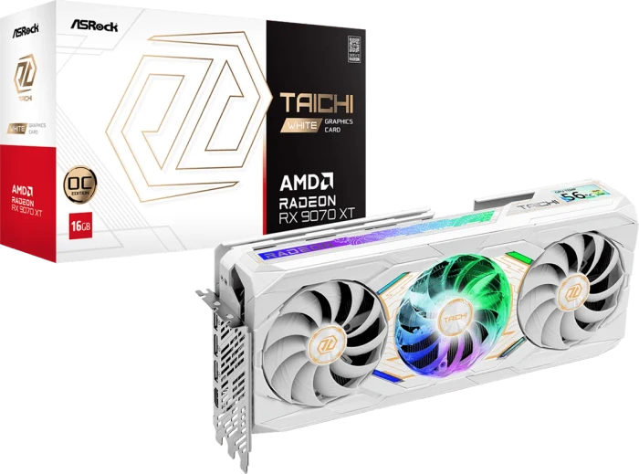 ASRock Radeon RX 9070 XT Taichi White 16GB OC, RX9070XT TCW 16GO, 16GB GDDR6, HDMI, 3x DP