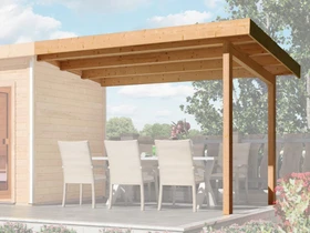 Karibu Seitendach 300x239cm für Gartenhaus Skrollan natur
