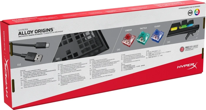 HP HyperX Alloy Origins, LEDs RGB, HyperX RED, USB, DE