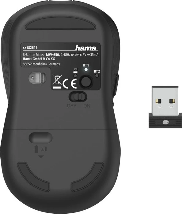 Hama MW-650 6-Tasten Multi-Device Funkmaus schwarz, USB/Bluetooth