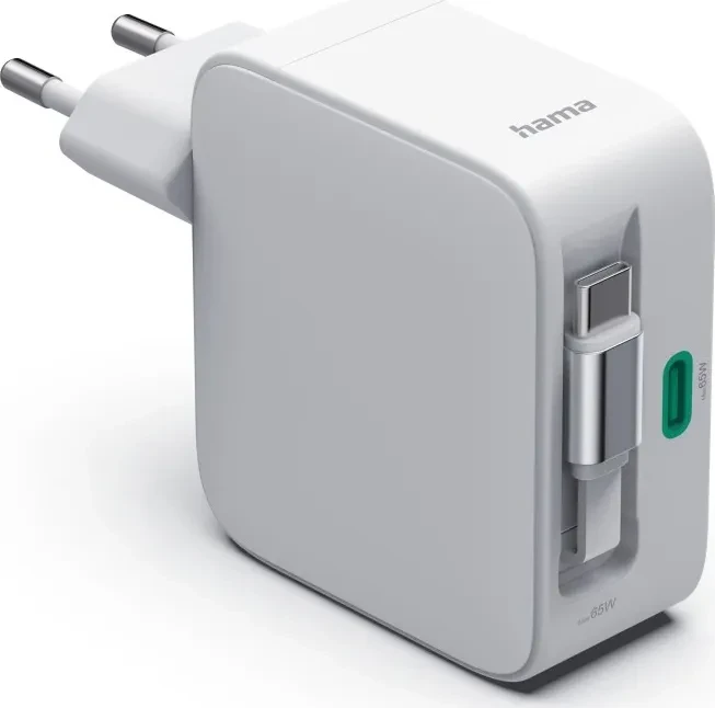 Hama Schnellladegerät GaN ausziehbares Ladekabel PD 65W weiß