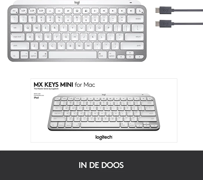 Logitech MX Keys Mini for Mac, LEDs weiß, Logi Bolt, Pale Gray, weiß/grau, USB/Bluetooth, US