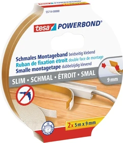 tesa Powerbond Schmal Montageband transparent, Klebeband, 9mm/5m, 2 Stück