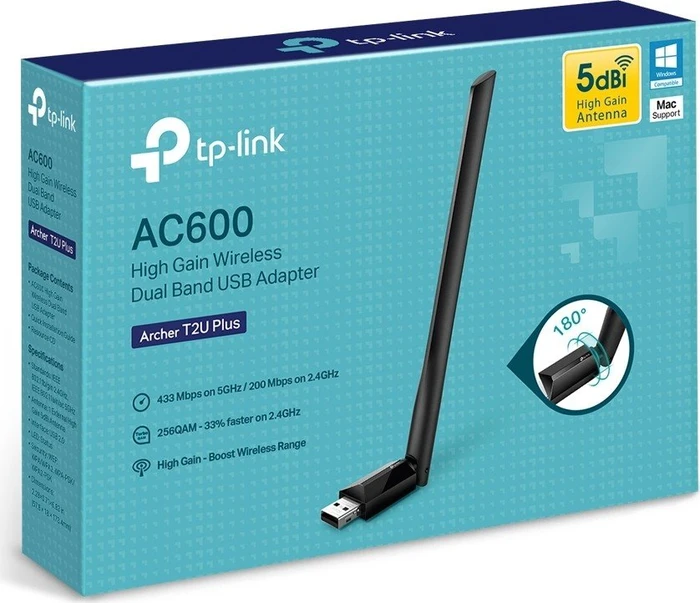 TP-Link AC600 High Gain DualBand 5dBi schwarz, 2.4GHz/5GHz WLAN, USB-A 2.0 [Stecker]