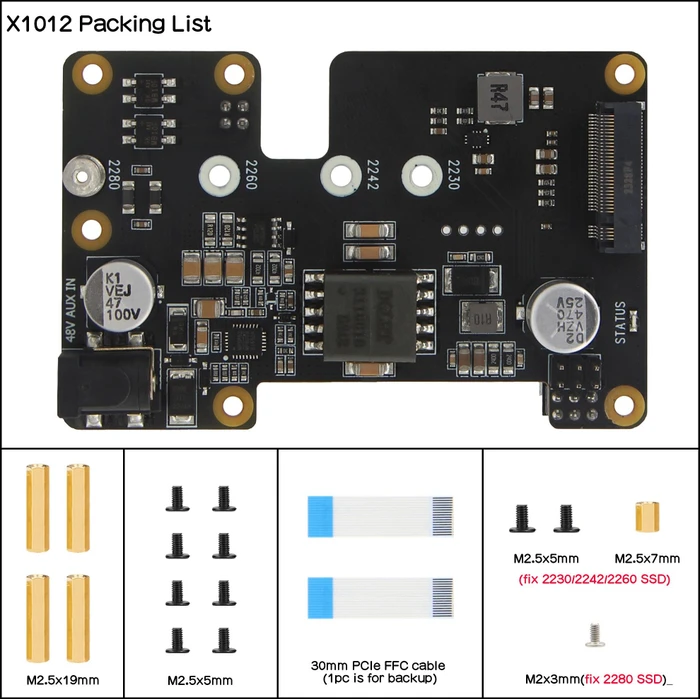 Geekworm X1012 PCIe auf M.2 Key-M NVMe+PoE Adapter-Board, M.2 M-Key 2230/2242/2260/2280 NVMe Slot für Raspberry Pi 5