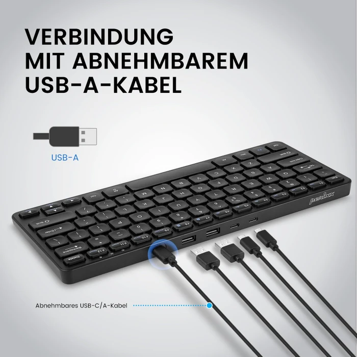 Perixx Periboard-416 Mini Keyboard, schwarz, LEDs weiß, USB & USB-C, DE