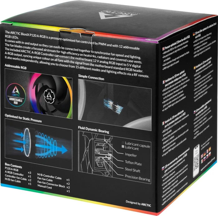 ARCTIC BioniX P120 ARGB, LED-Steuerung, Fernbedienung, 120mm, 3er-Pack