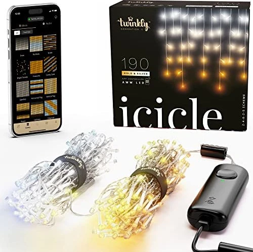 Twinkly Icicle Gold & Silber Edition Lichterkette LED 190x warmweiß-tageslichtweiß bernstein