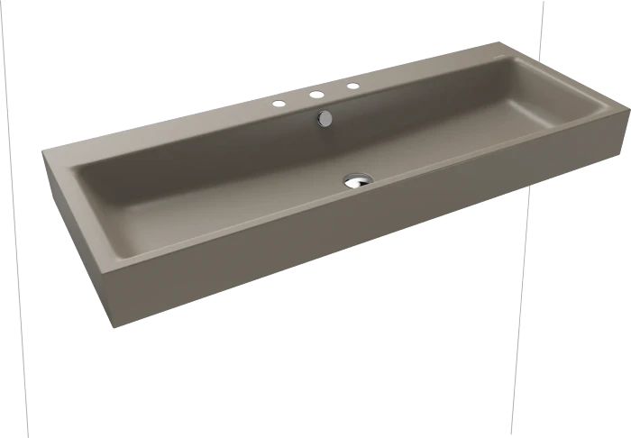Kaldewei Puro Wand-Doppelwaschtisch 120x46cm mit Überlauf, 1x3 Hahnlochbohrung, Perl-Effekt, warm grey 60