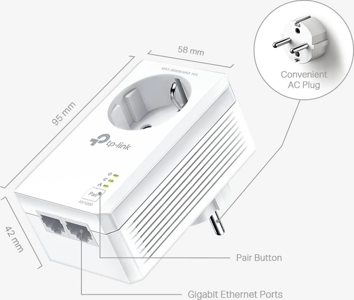 TP-Link Powerline AV1000 Passthrough Starter Kit, HomePlug AV2, 2x RJ-45, 2er-Pack