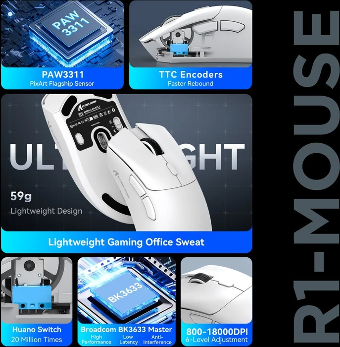 Attack Shark R1 Wireless Gaming Mouse schwarz, USB/Bluetooth
