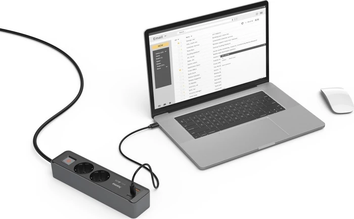 Hama Steckdosenleiste mit Schalter, 2-fach, 1x USB-A/2x USB-C 65W USB-PD, 1.4m, schwarz/grau