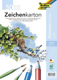 Folia Zeichenkarton, A4, glatt, weiß, 50 Blatt