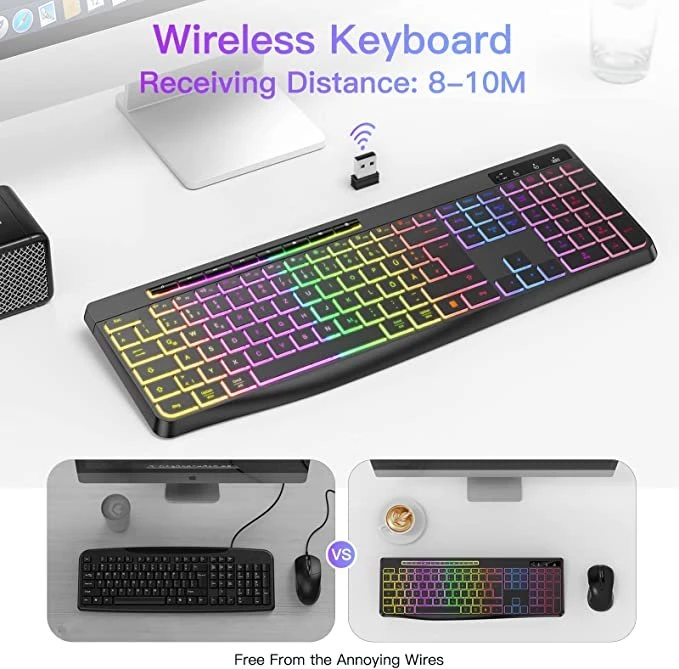 Tecurs Kabellose Gaming Tastatur, schwarz, LEDs RGB, DE