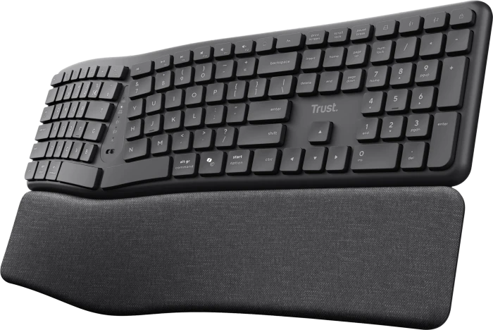 Trust Keyra Ergonomic Multi-Device Wireless Keyboard, schwarz, USB/Bluetooth, DE