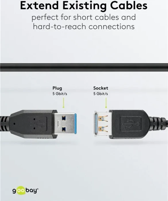 goobay USB-A 3.0 Verlängerungskabel, USB-A [Stecker] auf USB-A [Buchse], 5m