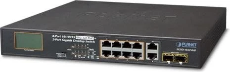 Planet FGSD Desktop Switch, 8x RJ-45, 2x RJ-45/SFP, 120W PoE+