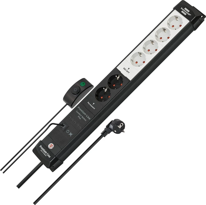 Brennenstuhl Premium-Line Comfort Switch Plus, 6-fach, 3m, schwarz/hellgrau Image